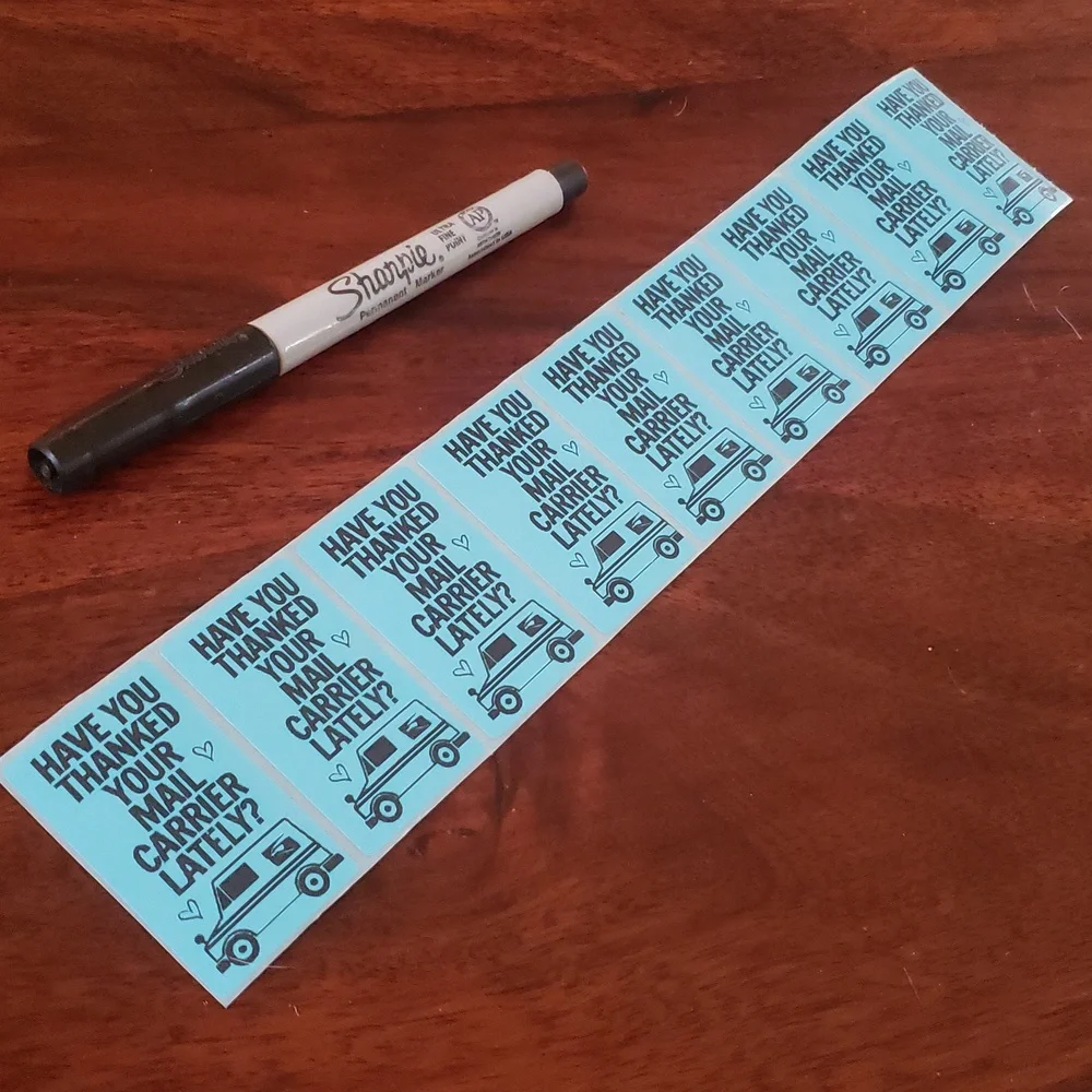 3/$15 STICKERS THANK YOUR MAIL CARRIER Blue Set of 60
